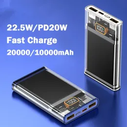 20000mah 파워 뱅크 22.5W 타입 C 빠른 충전 휴대용 파워 뱅크 10000mah 투명 미니 충전기 바테 리아 외부 카르가 래 피나