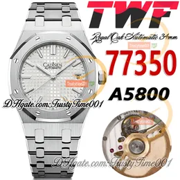 TWF 34mm 77350 A5800 자동 레이디 시계 50 주년 기념 흰색 질감 다이얼 스틱 마커 스테인리스 스틸 팔찌 슈퍼 에디션 여성 시계 TrustyTime001