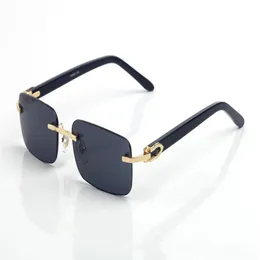 Brand Women Designer Viper Solglasögon Mens Buffalo Horn Glasögon Eyeglass Man and Woman Rimless Black Sport Sunglass Gold Metal Bla302d