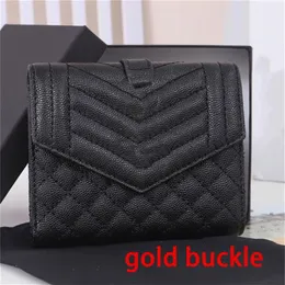 Klassische Hüllkurve kompakte dreifache Brieftasche in Mix Matelasse Grain de poudre geprägtes Leder Kurzer Brieftaschen Metallhardware Snap Butto298n