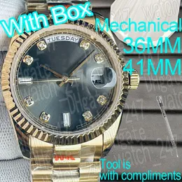 Luxury Designer Watch Men Week Date Guldmode Klockor Automatiska klockor 36mm 41mm rostfritt stål Watchband Crystal Dial Luginous Waterproof Watchbox Orient