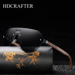 Gafas de sol HDCRAFTER 2021 para hombre sin montura polarizada de madera de nogal espejo lente gafas de sol mujeres diseño de marca gafas de gran tamaño 315m