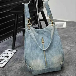 Yıkanmış Denim Kadınlar Sırt Çantası Büyük Jean Çok Fonksiyonlu Sırt Çantası Kadın Omuz Çantası Günlük Seyahat Çantaları sırt çantası mavi mochila Bols 21347E