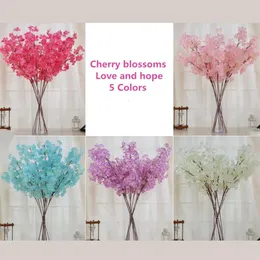 Nouvelles fleurs artificielles simulation fleurs de cerisier fournitures de mariage bouquet de fleurs en soie décoration de la maison 5 couleurs 10 PCS Lot262D