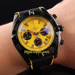 Novo 44mm pvd preto mb0111c3 mostrador amarelo quartzo cronógrafo relógio masculino pulseira de borracha de náilon alta qualidade relógios esportivos masculinos254i