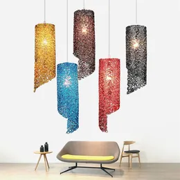 Moderne kreative Farbe E27 LED Pendelleuchte Persönlichkeit Aluminium Hängelampe Pendelleuchte Home Beleuchtung Küche Fixtures236P