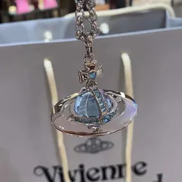 Designer Viviene Westwood New Viviennewestwood New Western Empress Dowager Large Medium Glacier Planet Necklace Womens Blue