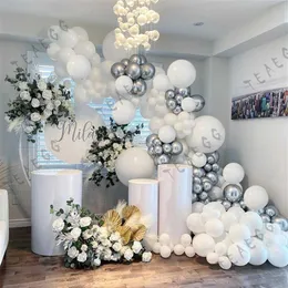 147 Stück Weiß Chrom Metallic Silber Ballon Garland Arch Kit für Geburtstag Hochzeit Party Dekoration Luftballons Braut Babyparty X072238O