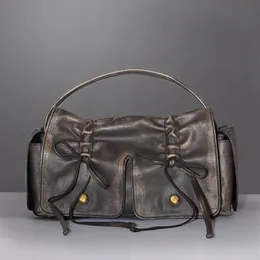 Evening Bags Moto Biker Bags For Women Luxury Designer Handbag And Purses In Distressed PU Leather Rivet Bow Underarm Shoulder Bag 231208