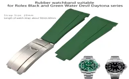 20 mm Kautschuk-Uhrenarmband, schwarz, grün, blau, weiß, verstellbares Faltschließe-Band für Submariner GMT OYSTERFLEX-Armband 2206242940560