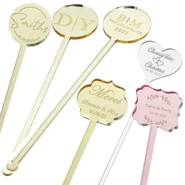 Other Event Party Supplies 100PCS Personalized Engraved Stir Sticks Etched Drink Stirrers Bar Stir Sticks Swizzle Acrylic Table Tag Baby Shower Decor 231208