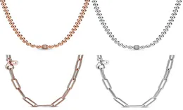 Rose Gold Long Me Link Cable Pattern Circular Clasp Pärlor Halsband för 925 Sterling Silver Bead Charm Diy Jewelry3791744