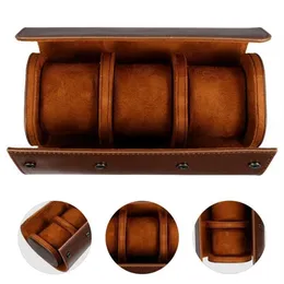 Card Holders 3 2 1 3 Slots Watch Roll Retro Travel Case Chic Portable Vintage Leather Display Storage Box With Slid In Out Organi288J