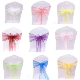 Sashes 100pcs Organza Chair Sashes Chair Bows Chair Cover Partyイベントバンケット装飾のための結婚式の装飾18cm x 275cmチェアバンド231208