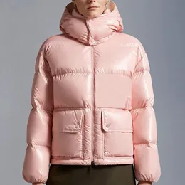 MONCLARER ABBAYE 겨울 패션 스퀘어 포켓 여성 다운 재킷 무리 편지 더호 재킷 옥외 캐주얼 후드 레드 여성 따뜻한 코트 크기 0-4