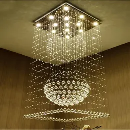 Lampadari di cristallo quadrati contemporanei goccia di pioggia plafoniera a soffitto scale lampade a sospensione el villa forma di sfera di cristallo 292V