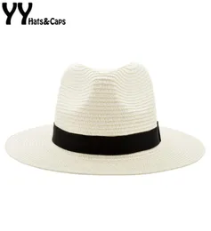 Geniş Summer Fedora Jazz Cap Straw Panama Şapkaları Erkekler İçin Hasır Güneş Şapkaları Kadın Plaj Kapakları Çift Güneş Visor Şapkaları Chapeu YY18030 Y25302512