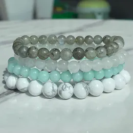 MG2034 Yeni Tasarım Howlite Amazonite Kar Kuvars Labradorit Bilezik Seti Kadın Doğal Taş Boncuklu Enerji Takıları