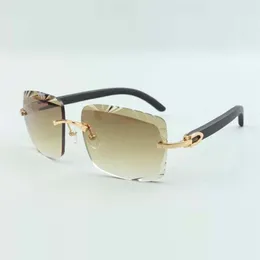 Óculos de sol de madeira 3524020 com pernas de madeira preta e lentes com cortes de 58mm284G