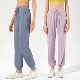 LL Pantaloni da yoga Pantaloni da allenamento leggeri con coulisse da donna Pantaloni da jogging Pantaloni con cinturino da allenamento a vita alta Pantaloni sportivi traspiranti Pantaloni da palestra ad asciugatura rapida