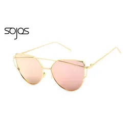 Whole-SOJOS Coating Spiegel Zonnebril Vrouwen Mannen Cat Eye Zonnebril Mode Gloednieuwe Twin-Balken Roze zonnebril oculos de so222k