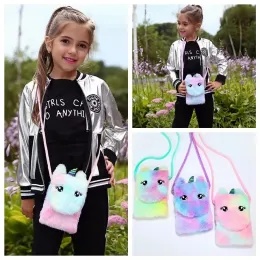 Borsa a portafoglio portamonete in peluche per bambini Unicorno Borsa a tracolla per cartoni animati per bambini Borsa a spalla singola in peluche per ragazze Bomboniera BJ