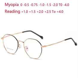 -0 5 -0 75 To -4 0 Stainless Steel Nearsighted Glasses Women Men Metal Polygon Prescription Eyeglasses 1 0 1 5 4 0 Sunglasses298I