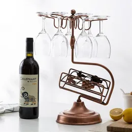 Metal Wine Rack Ving Glass Holder Countertop -Stand 1 Bottle Wine Storage Holder With 6 Glass Rack Ideal Christmas Gift for Wi258s