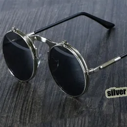 Solglasögon steampunk runda kvinnor män metall vintage filp cirkulär dubbel lins solglasögon stil cirkel nyanser gafas de sol uv400sun271q