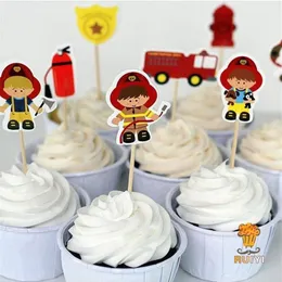 72pcs Fireman Cake Toppers Cupcake Picks 케이스 소방 전투기 어린이 생일 파티 장식 베이비 샤워 사탕 bar175y