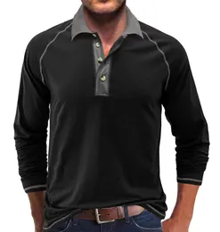 Men's Long-Sleeved Solid POLO T Shirt Stand Collar Button 65% Cotton Breathable Men's Wear