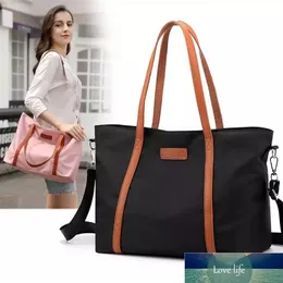 Casual Extra Large Nylon Tote Shoulder Bag Women's 15 6 Computer Travel Kvinna Big tyg Shopping Handväskor Damer Black Bags 283D