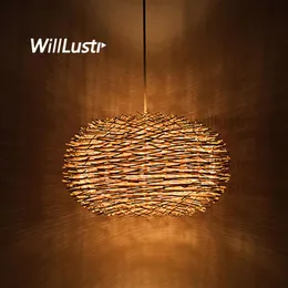 WillLust Wicker Pendant Lamp Handmade Bird Nest Suspension Light El Restaurant Mall Bar Lounge Porch Rattan Hanging Chandelier314p