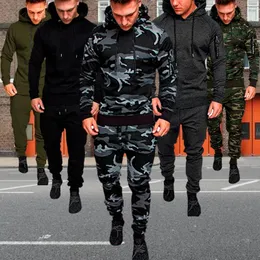 Men's Tracksuits Mens 2 Piece Tracksuit Sweatsuit Jogging Casual Warm Breathable Wicking Fitness Running Sportswear Military Tactical HoodiePant 231208