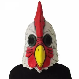 Feestmaskers Witte Latex Haan Volwassenen Mad Chicken Cockerel Halloween Eng Grappig Maskerade Cosplay 220826268a
