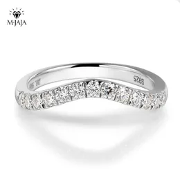 Bröllopsringar M-Jaja Half Ring Curved Wedding Band 925 Sterling Silver 0.39CT Lab Diamond Rings for Women D Color Jewelry 231208