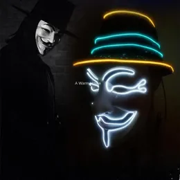Vendetta Maskara için Neon Maske V Led Guy Fawkes Masque Masquerade Maskeleri Parti Maskara Cadılar Bayramı Parlayan Masker Işık Maska Scary207q