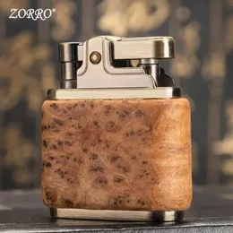ZORRO Retro Kerosene Lighter Oil No Gasoline Wood Metal Grinding Wheel Brass Core Cigarette Gadget Collection Gift
