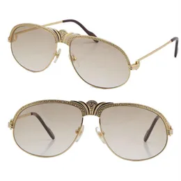 Whole Selling Diamond Men Metal Sunglasses 18K Gold Vintage Women Glasses Unisex 1112613 Smaller Big Stones C Decoration for D340r