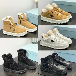 Luxus-Wildleder-Sneakers, Designer-Damen-High-Top-Sneakers aus Shearling-Leder, Triangle-Mode, Herbst-Winter-Plattform, gepolsterte Nappa-Sneakers, Größe 35–45