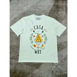 24SS Casablanca Men Designer Tees Bawełny okrągły szyję Pullover Tennis Fruit T TABLET TLEIT LITUR DRUKOWANIE BIAŁY KRÓTKI T-shirt Summer Casablanc