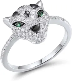 Santuzza Andra modepanther tillbehör 925 Sterling Silver Leopard Mönster Ring Square Zircon Green Sharp Crystal Jaguar Jewelry FZ48