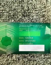 2021 Vert sans boîtes Carte de garantie Rollie NFC sur mesure avec couronne anti-contrefaçon et étiquette fluorescente Cadeau même étiquette de série Super 8203563