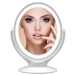 Kompaktowe lustro lusterka makijażu z lekkim dwustronnym 1x/7x lusterkiem powiększającym ładowanie USB 360 ° obracające się lusterko led freestandingowych dla Makeu 231211