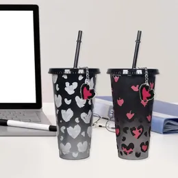 Tumblers Color-changing Straw Cup Reusable 710ml Colour Changing Mug Set With Heart Pattern Keyring