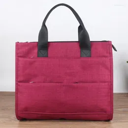 Shopping Bags Men's And Women's Office Handheld File Bag Casual Fashion Business Large Capacity Red Oxford Cloth