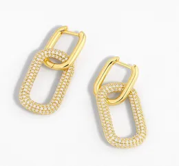 Geometric Double Ring Lock Earrings For Women Girls Gold Color Zircon Hip Hop Jewelry Rock Female Creative Drop Earings Gifts4217344