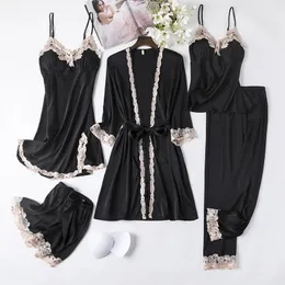 Sexy Pyjama Black Lace Kimono Robe Sets Nightgown Bride Dressing Gown Sleepwear Rayon Suit Summer M XXL Casual Home Wear 231211