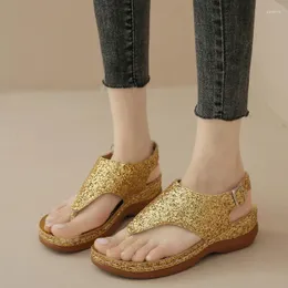 Sandalen Mode Ein Wort Schnalle 2023 Sommer Damen T-Riemen Clip Toe Casual Wedges Dame Schuhe Süße Bling Plattform