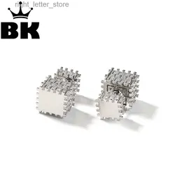 Stud THE BLING KING 12mm 3D Cube Shaped Iced Stud Earring For Women Men 1Pair Fashion Design Creative Square Zircon Hip Hop Jewelry YQ231211